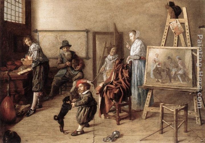Jan Miense Molenaer Painter in His Studio, Painting a Musical Company